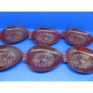 Maruni Metal Base Laquerware Set Of Six Made In Occupied Japan 6 1/2"x 5 " Bowls